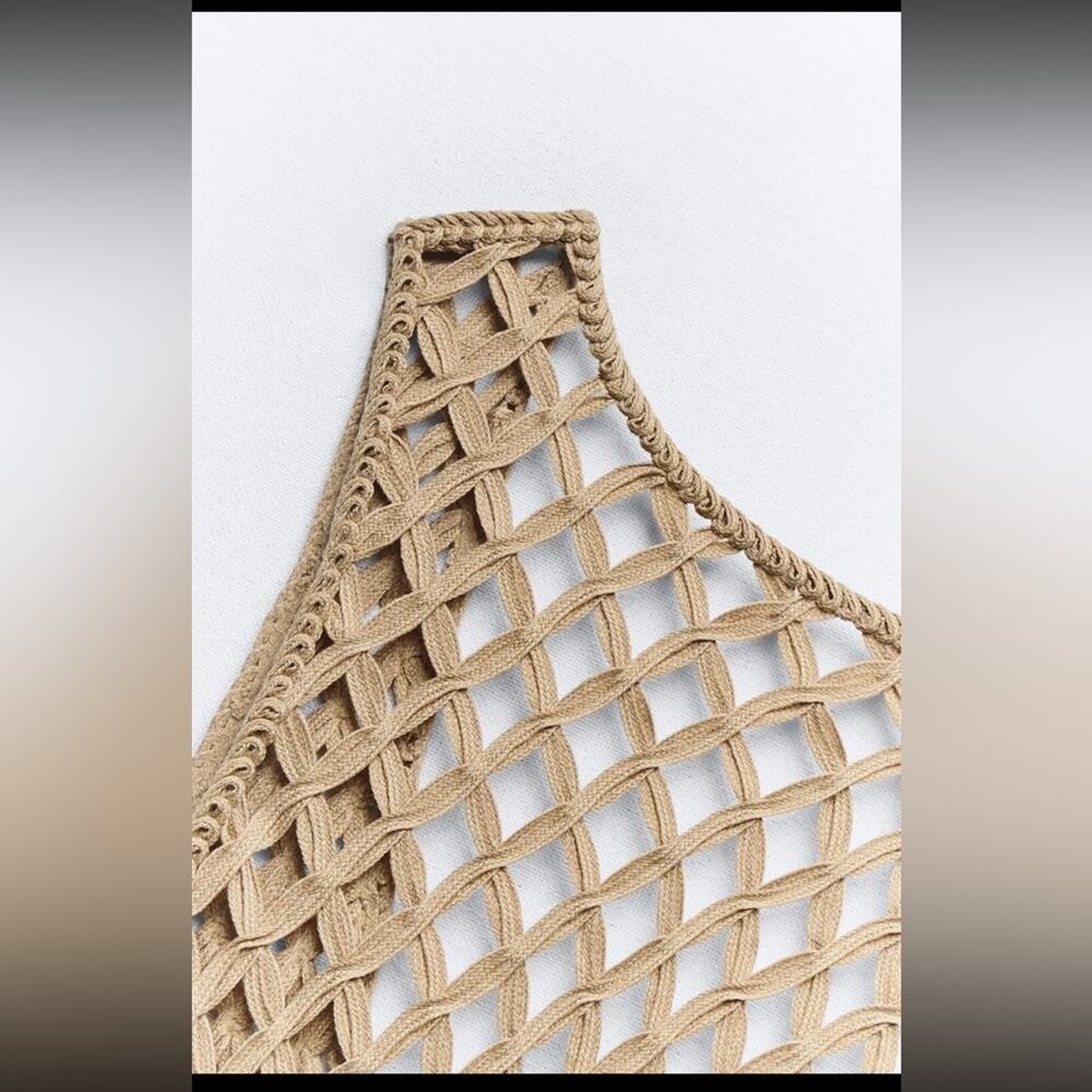 ZARA WOMEN MESH DRESS WITH FRING BEACH COVERUP Tan Crochet Small - Picture 8 of 13